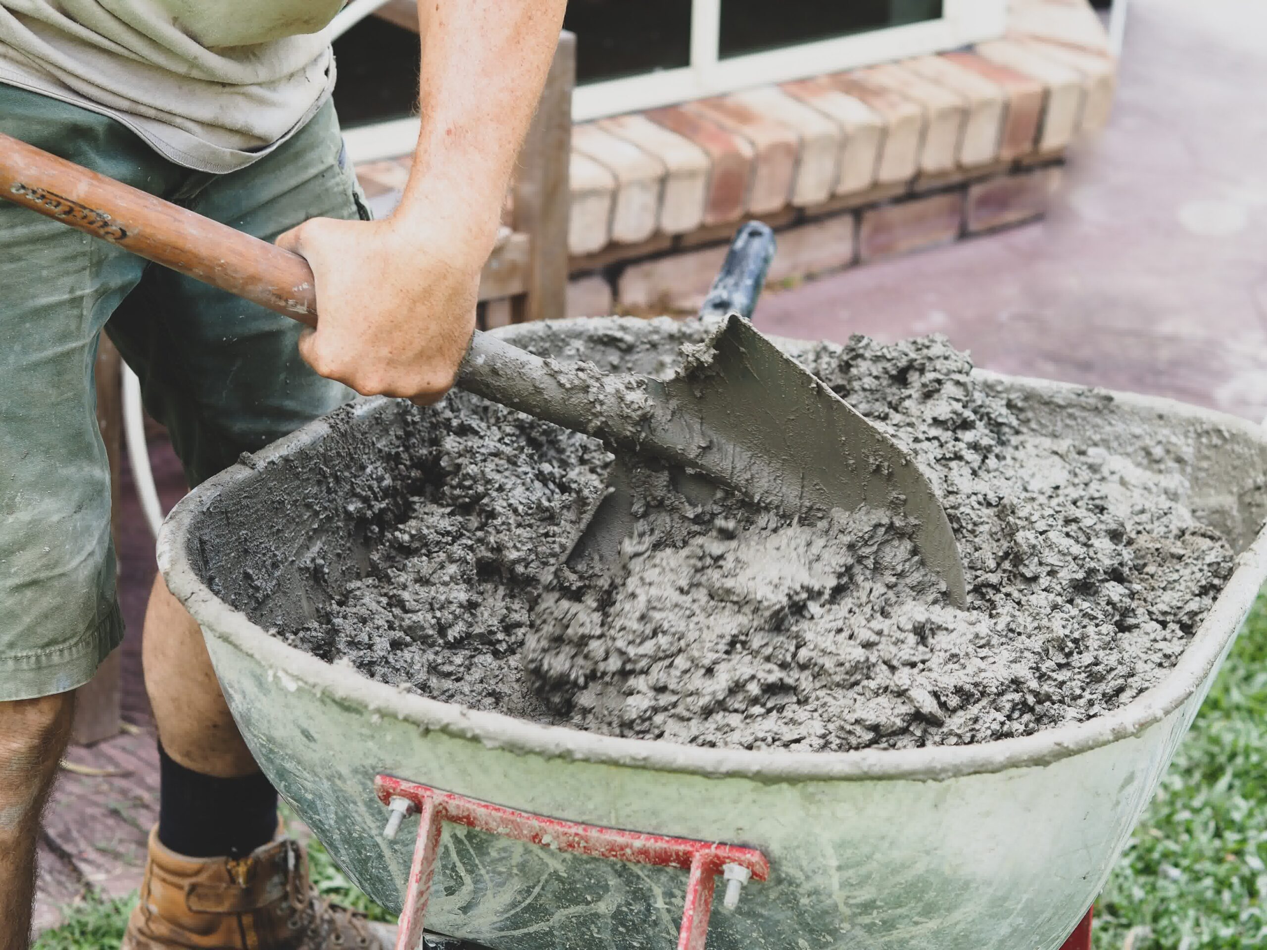 A professional mixing concrete.